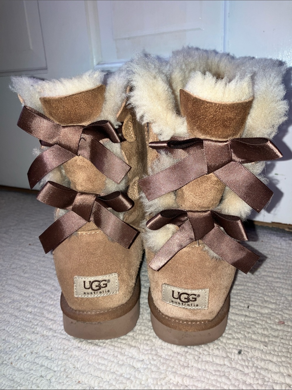 UGG Women's Chestnut Suede Shearling Back-Bow Mid Boots 8